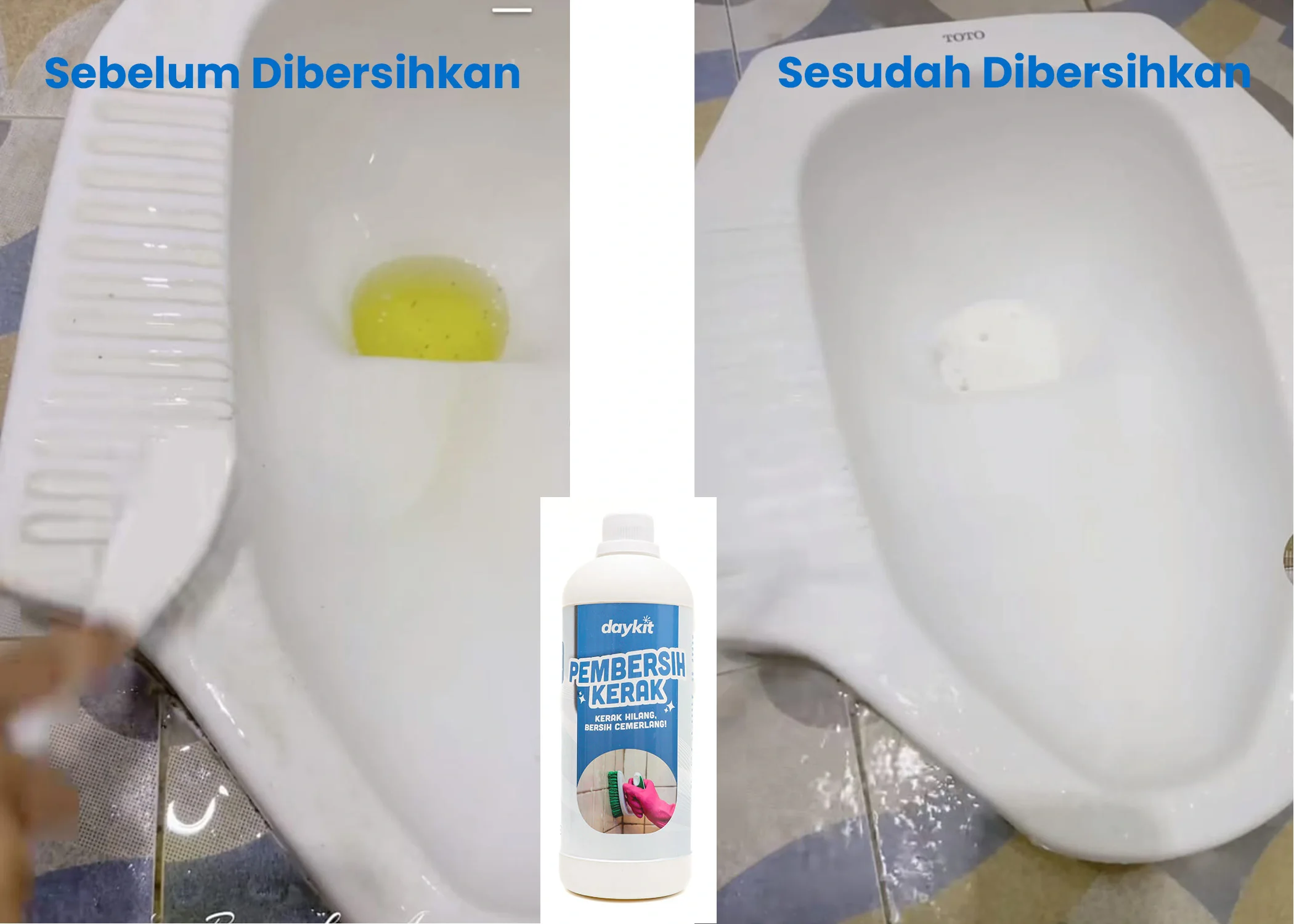 foto sebelum dan sesudah membersihkan kloset dengn daykit